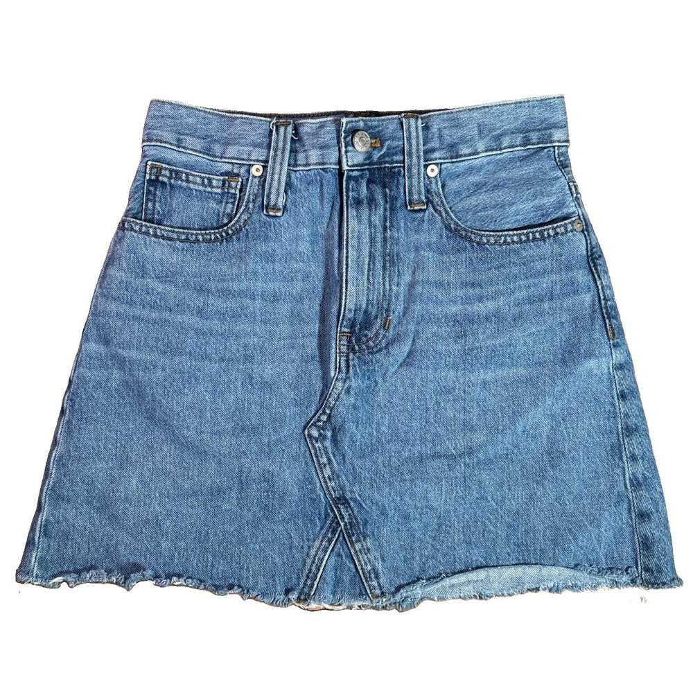 Madewell Skirt Women's 24‎ Blue Rigid Denim A-Line Raw Hem Medium Wash Cotton